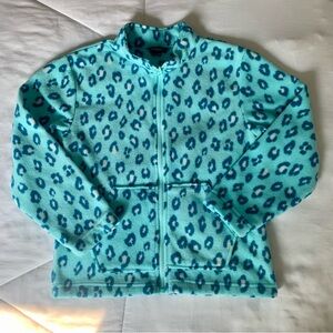 Eddie Bauer Girl's Blue Leopard Print Patterned Fleece Zip-up Jacket Small 7/8